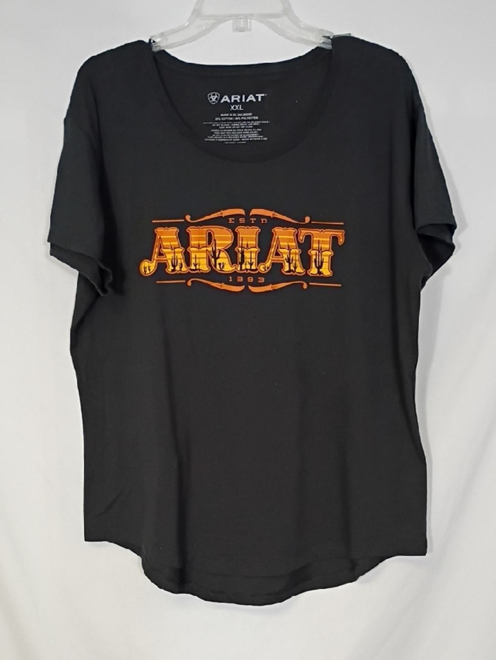 EUC Ariat Black Logo Tee with Orange Graphic Women Size XXL Western